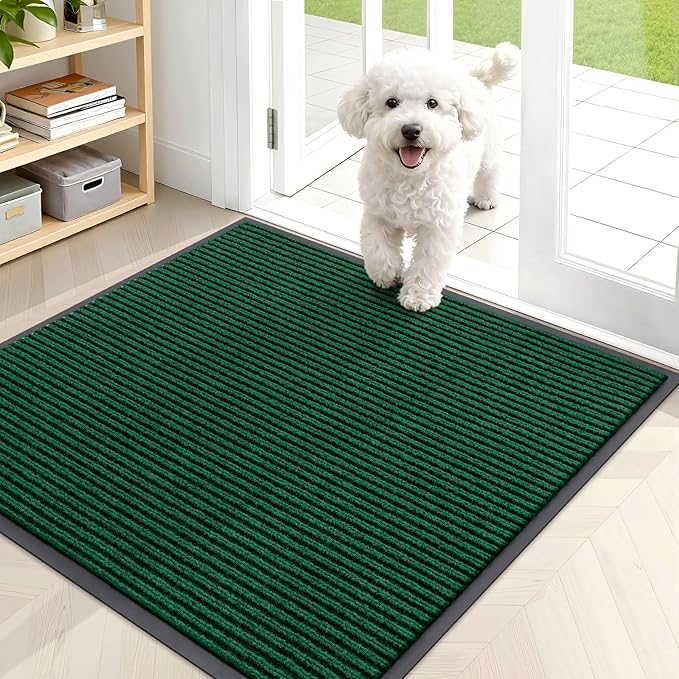 OLANLY Front Door Mat Indoor Outdoor Entrance, Waterproof Heavy Duty Doormat, Fade Resistant, Low Profile, Easy Clean Patio Porch Welcome Floor Mats for Entry, 35x30, Green