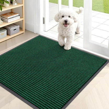 OLANLY Front Door Mat Indoor Outdoor Entrance, Waterproof Heavy Duty Doormat, Fade Resistant, Low Profile, Easy Clean Patio Porch Welcome Floor Mats for Entry, 35x30, Green