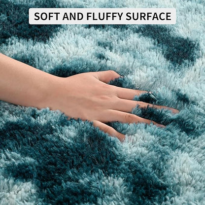 Tepook Fluffy Large Rugs for Living Room, Area Rug 6x9 Soft Carpet for Bedroom, Modern Shaggy Rug for Kids Boys Girls, Plush Indoor Nursery Home Decor Rug with Non-Slip Bottom, Peacock Blue