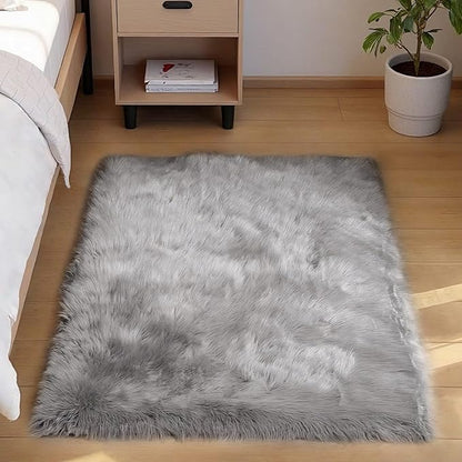 Goolela Grey Fluffy Fuzzy Rug for Bedroom Dorm 3x5 Gray Furry Faux Fur Shaggy Carpet Living Room Sheepskin Soft Plush Rectangle