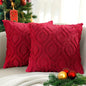 decorUhome Throw Pillow Covers 24x24 Inch Set of 2, Soft Plush Faux Wool Red Solid Couch Pillow Covers, Accent Euro Sham Farmhouse Neutral Square Pillow Cases for Sofa Bed Living Room