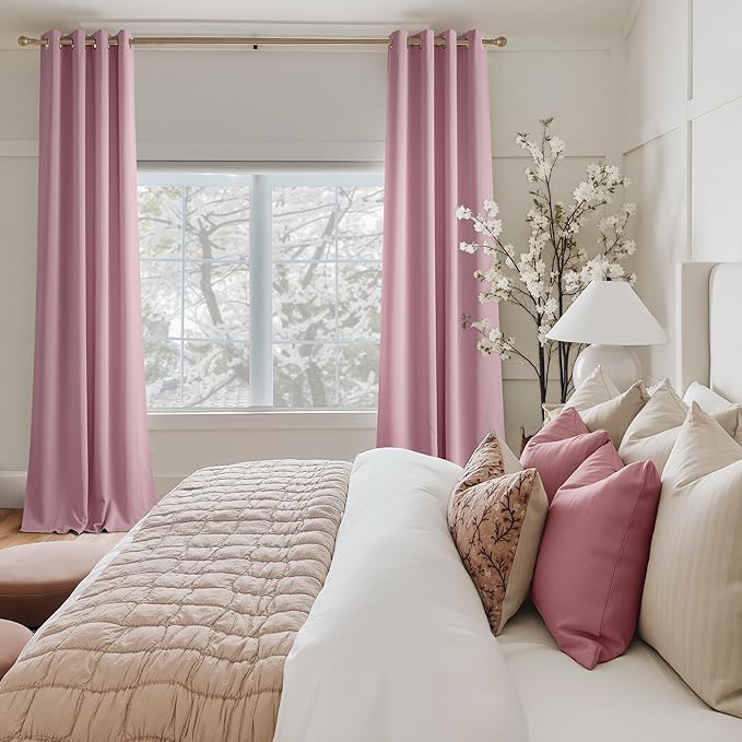 NICETOWN Room Darkening Draperies Curtains Panels, 2 Panels Rouge Pink W52 x L84