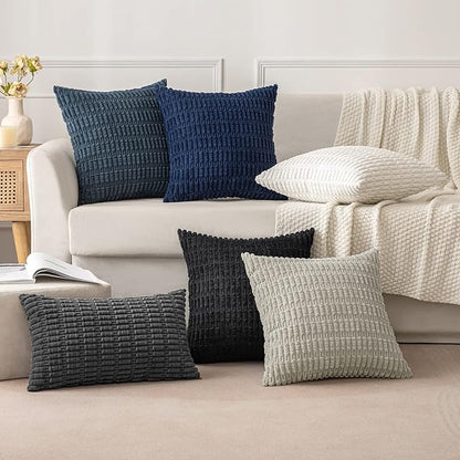 MIULEE Pack of 2 Corduroy Decorative Euro Sham Throw Pillow Covers 24x24 Inch Soft Boho Striped Pillow Covers Modern Farmhouse Home Decor for Halloween Sofa Living Room Couch Bed Black