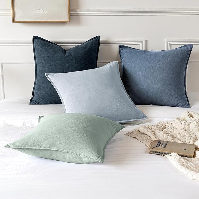 MIULEE Decorative Linen Euro Sham Pillow Covers 24x24 Inch Blue Ashes Boho Farmhouse Neutral Couch Throw Pillows for Bed Pack of 2 Accent Modern Pillowcase Sofa Livingroom Home Decor