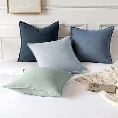 MIULEE Decorative Linen Euro Sham Pillow Covers 24x24 Inch Blue Ashes Boho Farmhouse Neutral Couch Throw Pillows for Bed Pack of 2 Accent Modern Pillowcase Sofa Livingroom Home Decor