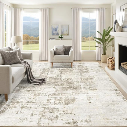 XLUEZ 8x10 Area Rugs for Living Room, Washable Modern Abstract Large Area Rug Neutral Soft Non Slip Kids Rug Stain Resistant Indoor Carpet for Bedroom Nursery Dining Room Playroom(BeigeBrown, 8'x10')