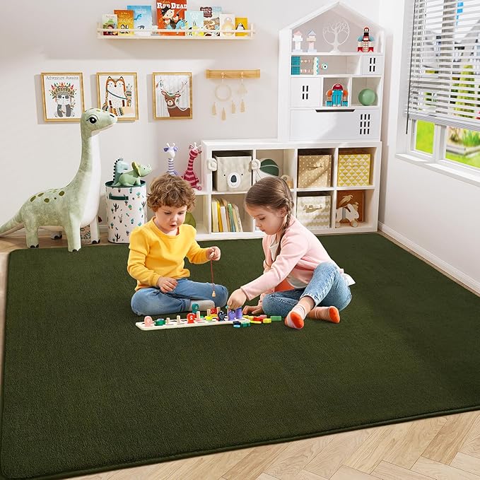 Amearea Large Modern Area Rugs for Bedroom Living Room, 6x9 Feet Olive Green Thickened Memory Foam Rug, Fluffy Indoor Washable Rugs Non Slip Minimalist Carpet for Boys Girls Dorm Nursery Room Decor