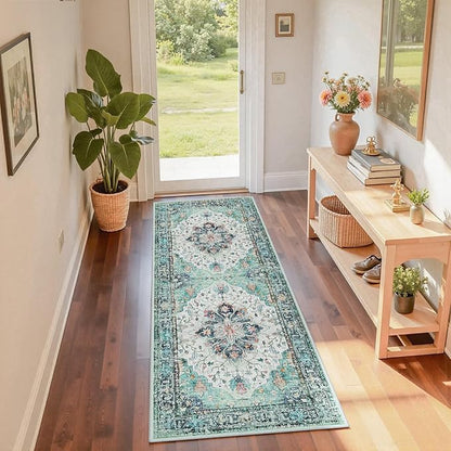 Area Rugs 2'x6' Runner Rug Non Slip Washable for Kitchen Hallway Bedroom Beside Laundry Room Bathroom Rug, Floor Carpet, Green Navy Blue White Red Teal Colorful