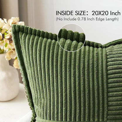 MIULEE Spring Decorative Throw Pillow Covers for Couch Bed Livingroom 20x20 Inch Set of 2 Moss Green Boho Accent Throw Pllows Broadside Striped Patchwork Soft Corduroy Summer Pillowcases