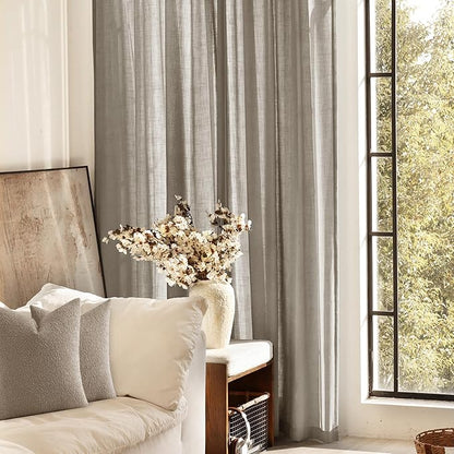 Taupe Linen Curtains 120 inches Long for Living Room Back Tab Rustic Farmhouse Semi Sheer Light Filtering Window Curtain Dining Room Soft Thick Flax Linen Textured Drapes Burlywood Birch Dark Brown