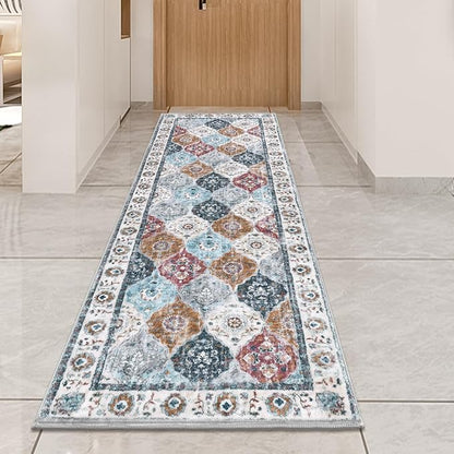 HEBE Hallway Runner Rug 2'x6' Washable Vintage Distressed Area Rugs Non Slip Laundry Rug Runner Boho Floor Carpet Runners for Hallways Entryway Laundry Room Kitchen Bathroom