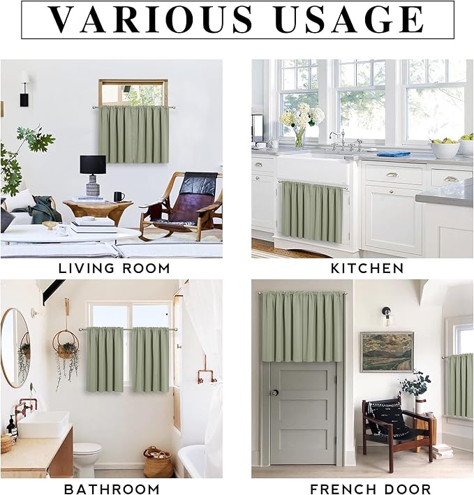 RYB HOME Blackout Curtains for Bedroom Living Room 63 inches Long, Thermal Insulated Privacy Rod Pocket Drapes for Nursery Office Home Theater, Width 42 by Length 63, Sage Green, 2 Panels