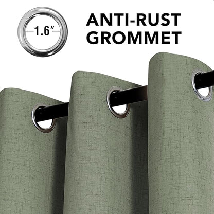 H.VERSAILTEX Linen Curtains 100% Blackout Curtains for Bedroom 63 inch Long Full Light Blocking Nature Linen Blended Window Curtains for Living Room Nickel Grommet (2 Panels, Heathered Dried Sage)