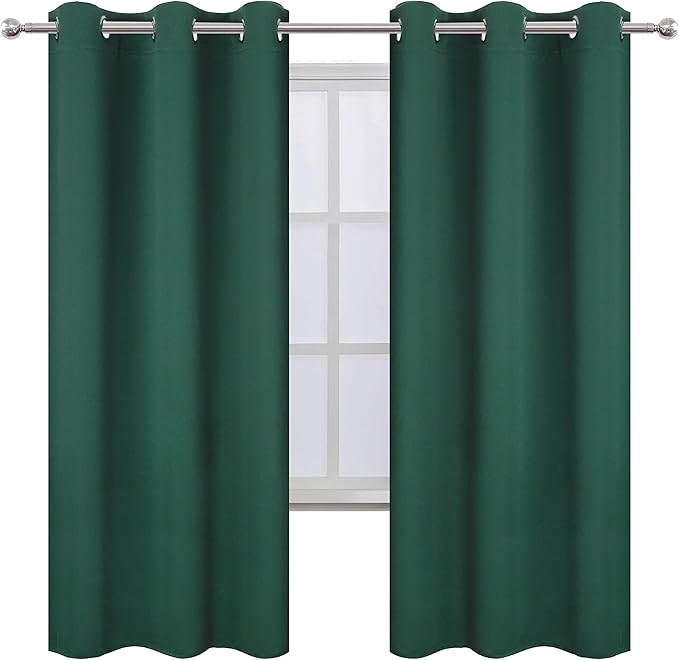 LEMOMO Dark Green Thermal Blackout Curtains/42 x 72 Inch/Set of 2 Panels Room Darkening Curtains for Bedroom