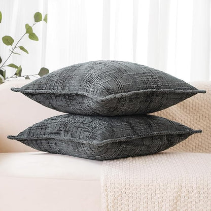 HPUK Fall Chenille Soft Throw Pillow Covers 18x18 Set of 2, Accent Cushion Covers for Living Room, Bedroom, Decorative Solid Color Pillow Covers for Couch, Sofa, Chair, Dark Grey