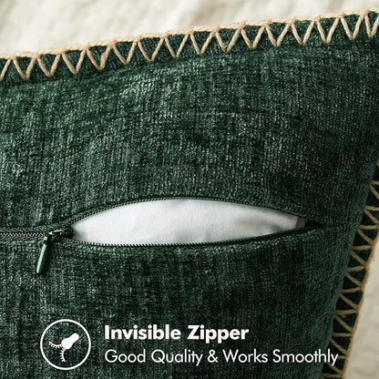 MIULEE Pack of 2 Christmas Pillow Covers 16x16 Inch Dark Green Farmhouse Decorative Throw Pillow Covers with Stitched Edge Soft Chenille Solid Dyed Couch Pillow Covers for Sofa Bed Living Room