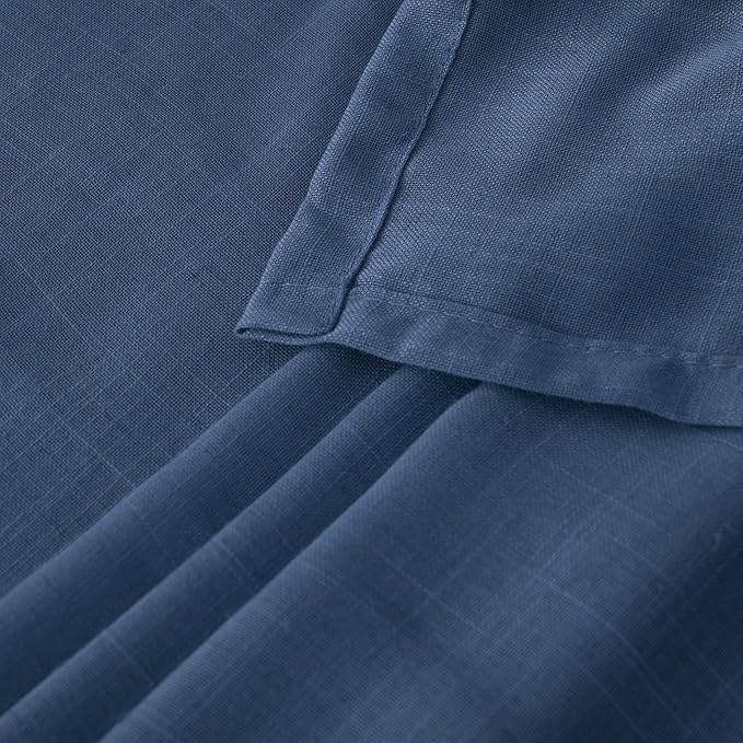 BGment Linen Navy Blue Curtains 90 Inch Length for Living Room, Semi Sheer Window Drapes Lightweight for Dining Room Bedroom Decor Light Filtering with Rod Pocket, 2 Panels Set, Each 52 Inch Wide