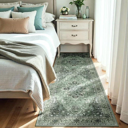RELEANY Area Rugs 3'x8' Runner Rug Non Slip Washable for Kitchen Hallway Bedroom Beside Laundry Room Bathroom Rug, Floor Carpet, Dark Green Gray
