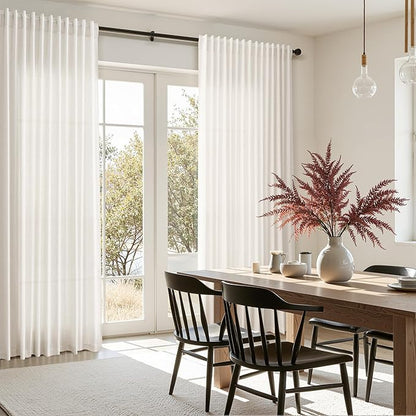 Nanspring Beige White Extra Wide Linen Curtains for Living Room Bedroom Light Filtering Semi Sheer Curtains for Sliding Door Coastal Decor Floor to Ceiling Window Extra Long Curtain 100x120