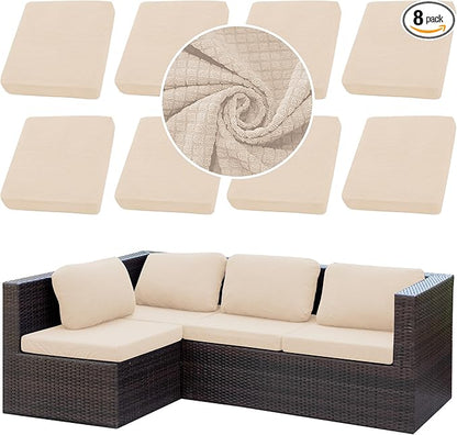Outdoor Cushion Covers Set,8PCS Patio Furniture Couch Seat Slipcovers, Replacement for Sofa Sectional Chair(Cover，Only)
