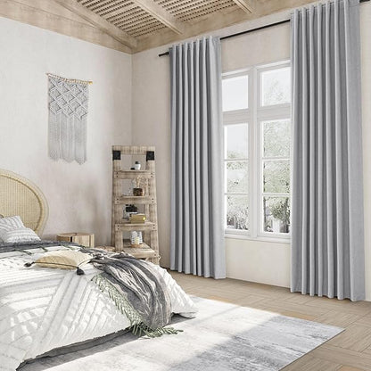 Guken Grey 100% Blackout Curtains 96 Inch Length 2 Panels Set for Living Room Bedroom Back Tab Thermal Insulated Black Out Linen Drapes Room Darkening Window Curtains 96 Inches Long