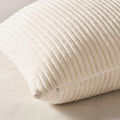 Topfinel 4 Packs Neutral Decorative Throw Pillows Covers 26x26 Inch for Living Room Couch Bed Sofa, Rustic Farmhouse Boho Neutral Home Decor, Soft Plush Striped Corduroy Square Cushion Case 65x65 cm