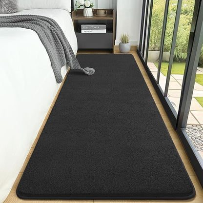 AROGAN 2x8 Feet Shag Runner Rug for Hallways, Washable Rugs with Memory Foam for Bedroom, Entryway Indoor Fluffy Throw Rug for Bedside Living Room Kids Girls Nursery Dorm Room Decor, Dark Grey