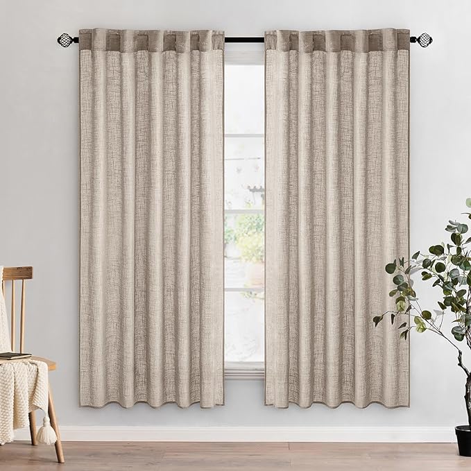 MIULEE Natural Linen Curtains 72 Inch Length 2 Panels for Bedroom Living Room, Soft Linen Textured Window Drapes Semi Sheer Light Filtering Back Tab Rod Pocket Farmhouse Modern Burlap Look Decor