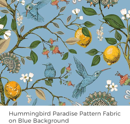 Topfinel 54 Inches Long Short Blue Blackout Curtains for Cafe Kitchen, Grommet Room Darkening Luxury Floral Lemon Hummingbird Patterned Waverly Colorful Drapes for Living Room Bedroom