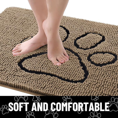 Smiry Dog Door Mat for Muddy Paws, Absorbent Dirt Trapper Non Slip Quick Dry Washable Chenille Mat for Mud Dogs, Entry Rug for Indoor and Outdoor (71x46 Inches, Camel and Black)