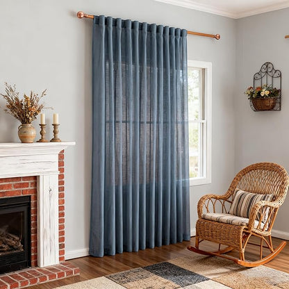 MYSKY HOME Curtains for Living Room 84 Inches Long Semi Sheer Light Filtering Privacy Drapes Linen Look Textured Boho Home Decor, Backdrop Curtain for Parties, 100" x 84", Dusty Blue, 1 Panel