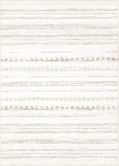 Nakagishi 6x8 Area Rugs Living Room: Washable Boho Large Neutral Soft Farmhouse Rug Stain Resistant Modern Indoor Floor Non-Slip Carpet for Bedroom Nursery Kids Playroom Office Dining Room Dorm- Brown