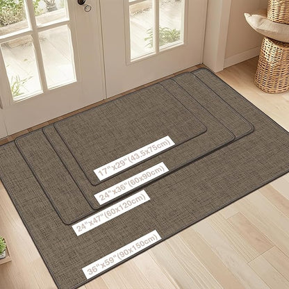 LEKEEPGO Ultra Thin Indoor Door Mat 36"x59", Low-Profile Door Mat Indoor Entrance, Non Slip Rubber Backing Inside Doormat Washable Welcome Front Entryway Dirt Trapper Entry Mat, Brown