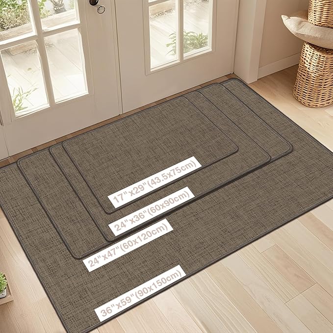 LEKEEPGO Ultra Thin Indoor Door Mat 24"x36", Low-Profile Door Mat Indoor Entrance, Non Slip Rubber Backing Inside Doormat Washable Welcome Front Entryway Dirt Trapper Entry Mat, Brown