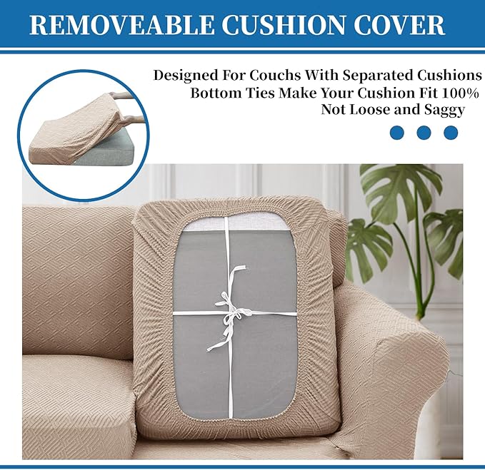 XINEAGE 2026 New 3 Pieces Couch Covers for 2 Extra Large Cushion Sofa Super Stretch Sofa Cover for 2 Large Seat Cushion Universal Loveseat Slip Cover for Living Room (Khaki), 71"-91"(2 Cushions)