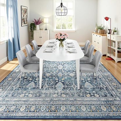 Lofus 10x14 Area Rug for Living Room,Blue Washable Area Rugs with Non-Slip Backing,Soft Boho Carpets for Bedroom Dining Room Home Office Indoor Nursery