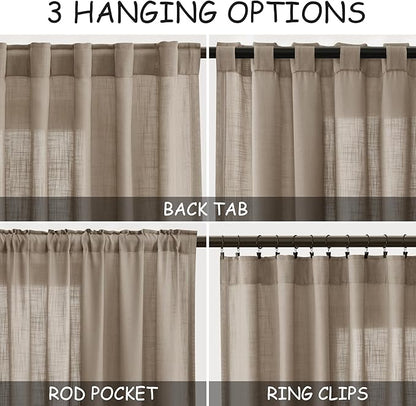 Nanspring Light Taupe Linen Curtains 63 Inches Length 2 Panels Set for Living Room Back Tab Pocket Light Filtering Semi Sheer Drapes Modern Farmhouse Cotton Linen Textured Window Curtain 52X63 Inch