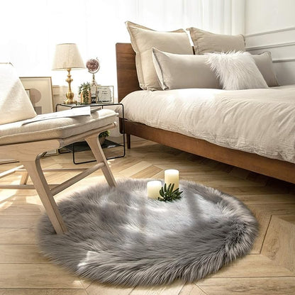 Ashler Faux Fur Rug, Fluffy Shaggy Area Rug Ultra Soft 3 x 3 Feet Round Fur Rug, Grey Fuzzy Rug Machine Washable Shag Rug, Nursery Decor Throw Rugs for Bedroom, Kids Room, Living Room