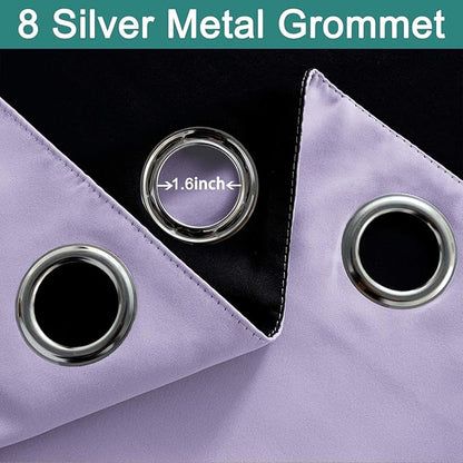 Yakamok 100% Blackout Thermal Insulated Grommet Curtains, Noise Reducing Barrier Panel for Sliding Glass Door, 2 Thick Layers Heat Full Light Blocking Patio Door Drapery, Lilac, W100 x L96, 1 Panel