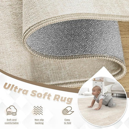 Area Rugs 9x12 for Living Room: Washable Rug Modern Abstract Neutral Soft Non-Slip Low-Pile Indoor Large Carpet for Bedroom Dining Room Playroom Home Office (Beige, 9'x12')