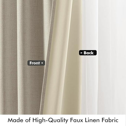 MIULEE 100% Blackout Linen Curtains for Bedroom, Stone Solid Luxury Decor Thermal Insulation Room Darkening Drapes for Living Room Nursery Back Tab Rod Pocket 42 x 63 Inches, 2 Panels