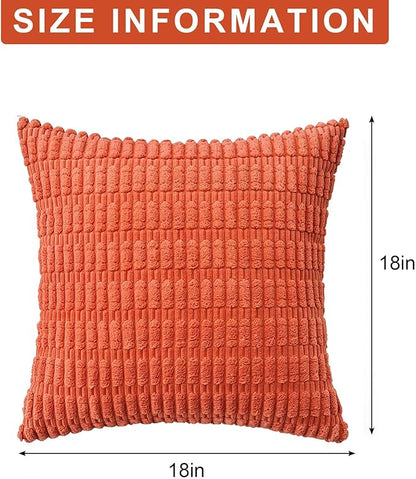 Pack of 2 Corduroy Decorative Throw Pillow Covers 18x18 Inch Fall Soft Striped Pillow Covers Modern Farmhouse Home Decor for Sofa Living Room Couch Bed(Rust)