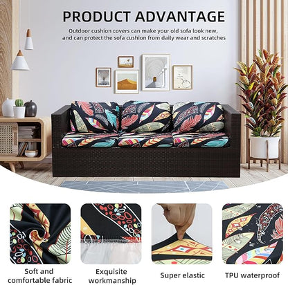 Outdoor Cushion Covers Set,8PCS Patio Furniture Couch Seat Slipcovers, Replacement for Sofa Sectional Chair(Cover，Only)