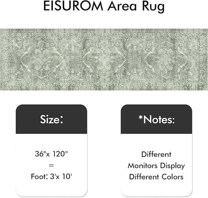 Hallway 3x10 Runner Rug - Vintage Non-Slip Long Rug Low-Pile Washable Medallion Runner Rugs for Hallway Waterproof Traditional Runner Rug Indoor Thin Rug for Kitchen (Muted Sage Green)