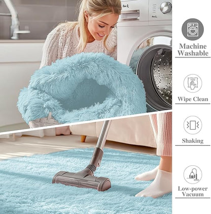 OLANLY Area Rugs for Living Room Bedroom, Machine Washable 4x5.9 ft Soft Fluffy Shaggy Bedside Rug, Indoor Floor Carpet for Kids Girls and Boys, Dorms, Nursery Rooms, Home Decor Aesthetic, Light Blue
