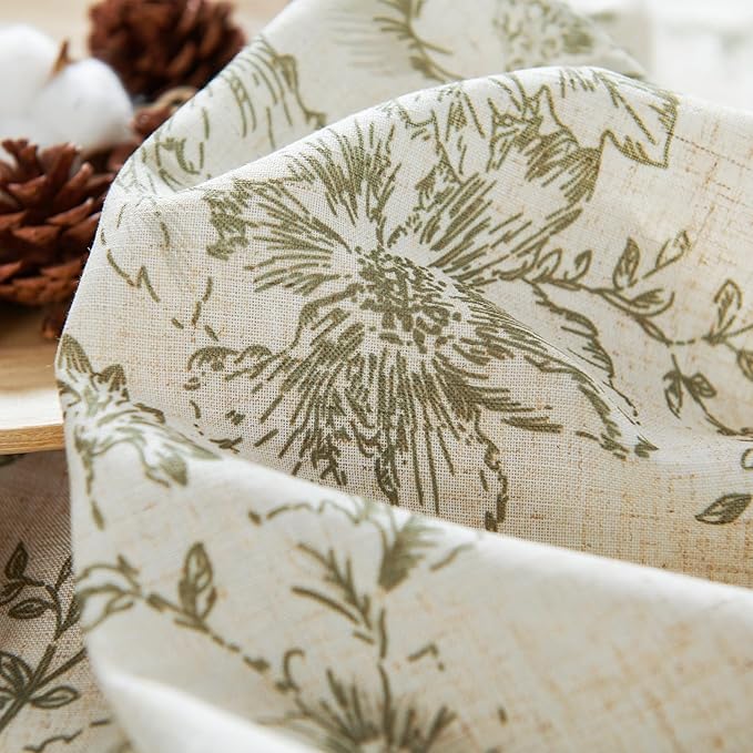 jinchan Linen Blend Floral Curtains for Living Room 84 Inch Length Sage Green Printed Curtain Rod Pocket Back Tab Farmhouse Peony Flower Patterned Drapes Bedroom Curtains Set 2 Panels