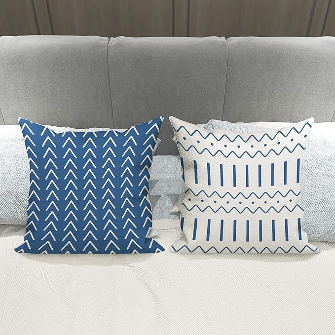 YCOLL Pillow Covers 20x20 Set of 4, Modern Sofa Throw Pillow Cover, Decorative Outdoor Linen Fabric Pillow Case for Couch Bed Car，Light Blue