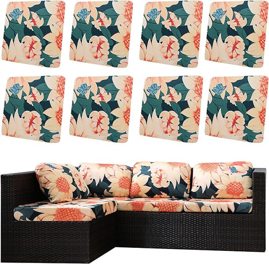 8Pcs Outdoor Cushion Covers, Patio Cushion Covers,Stretch Elastic Slipcovers, Replacement Washable & Reusable Furniture Protector for Patio Couch(Sunflower,8PCS)