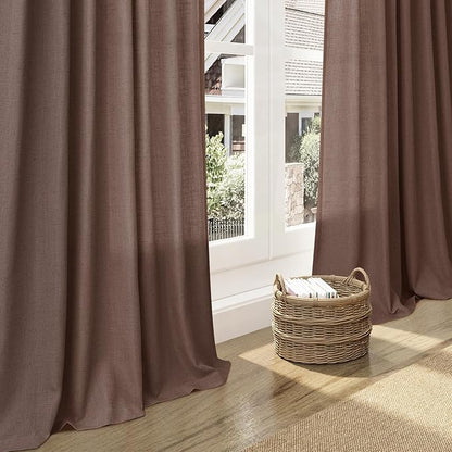 Nanspring Mocha Mousse Curtains 120 Inches Long 2 Panels Set Back Tab Linen Loop Pocket Light Filtering Semi Sheer Boho Style Curtain for High Ceiling Living Room Curtains 52x120