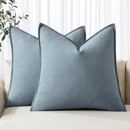 MIULEE Decorative Linen Euro Sham Pillow Covers 26x26 Blue Grey Boho FarmhouseNeutral Couch Throw Pillows for Bed Pack of 2 Accent Coastal Modern Pillowcase Summer Sofa Livingroom Home Decor